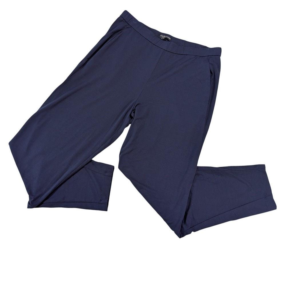Eileen Fisher Navy Blue Viscose Spandex Jersey Knit Tapered Pants Womens Medium